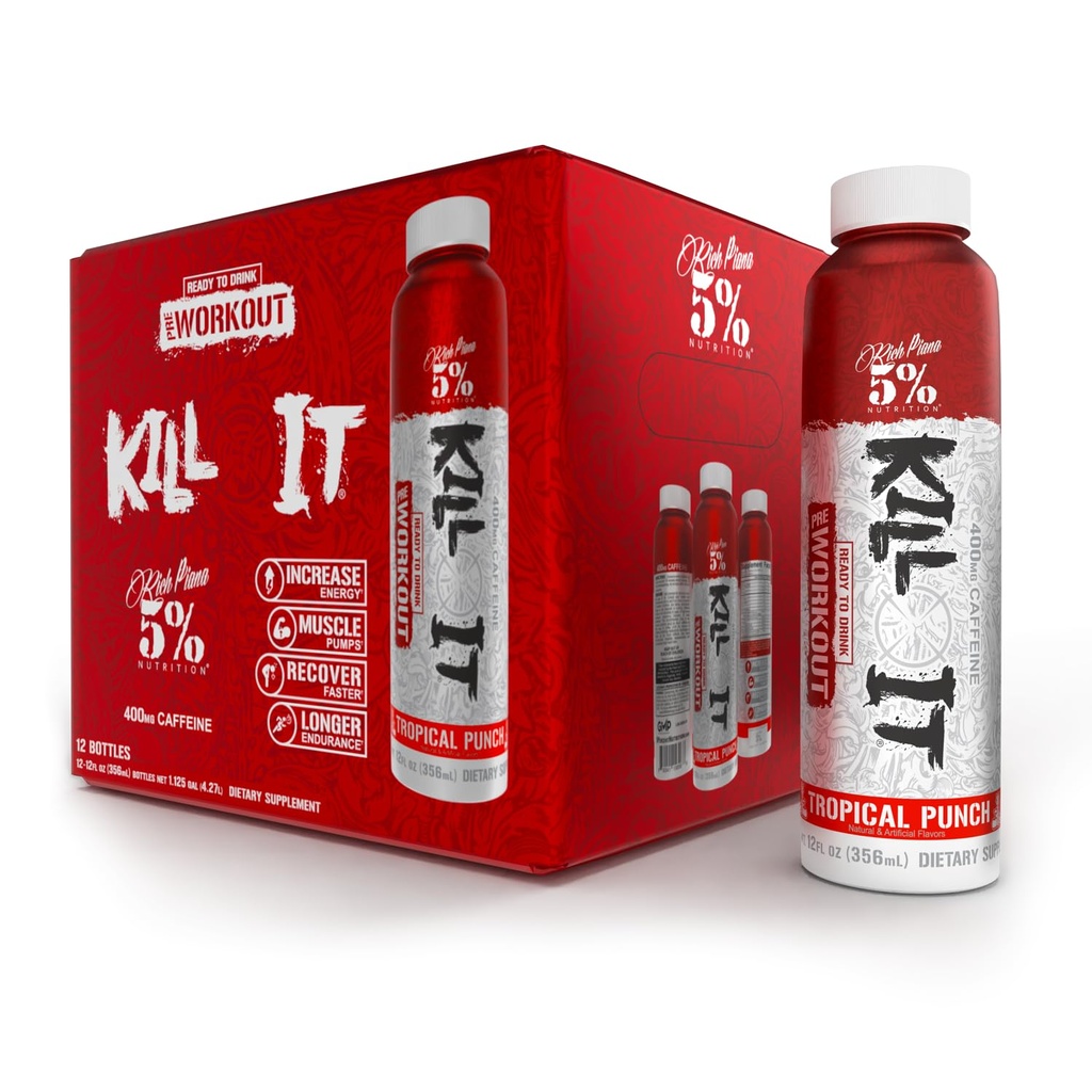 5% Nutrición Matar Está listo para beber High Stim Pre Workout ← 400mg Caffeine Energy Drink ¦ Extreme Pump, Endurance, Focus " Hydration TEN Citrulline, Beta Alanine, Taurine TEN 12 Pack (Tropical Punch)