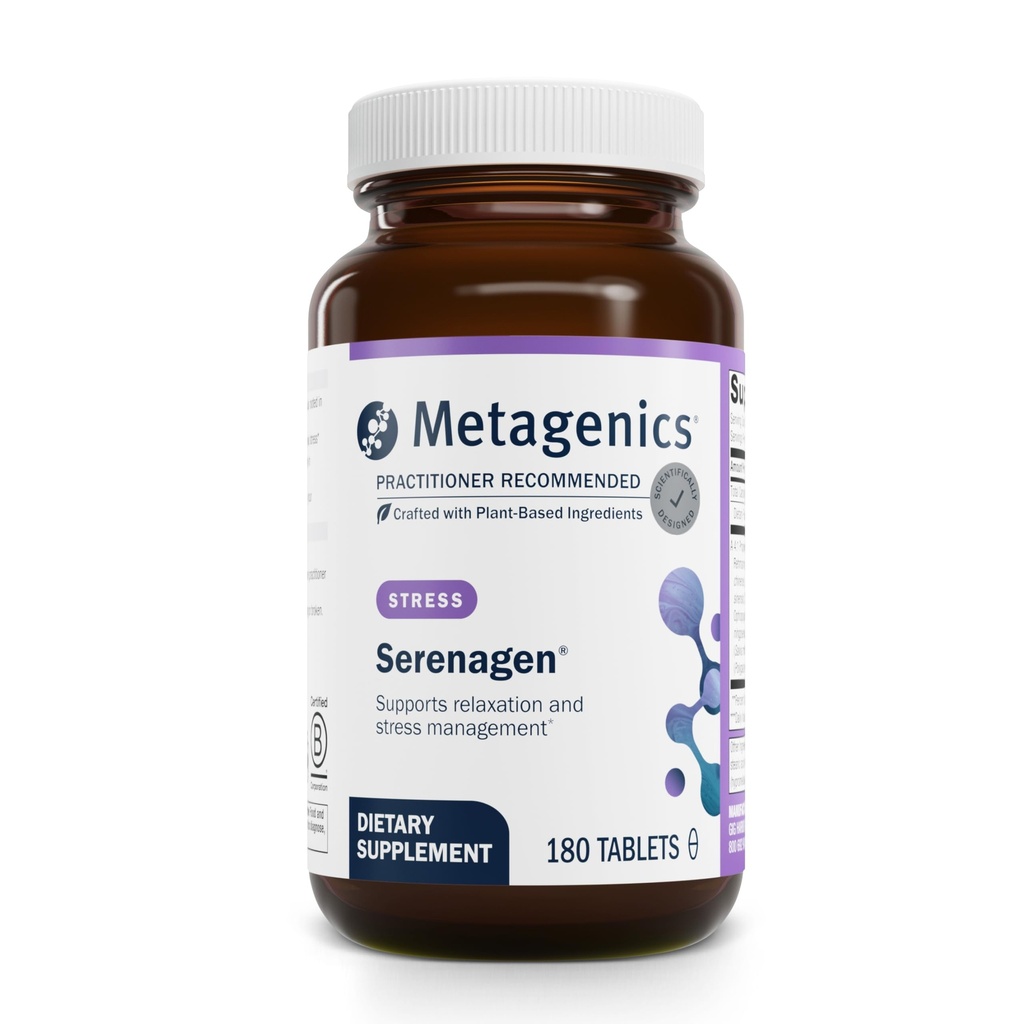 Metagenics Serenagen Supplement - Herbal Stress Management with Asian Ginseng " Chinese Herbs - Supports Calm, Focus, Energy " Sleep* - Non-GMO, Gluten-Free, Vegetarian - 180 Tablets