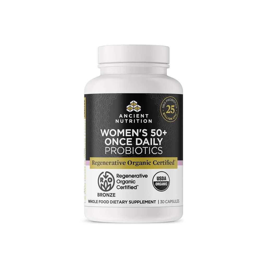 Probióticos certificados orgánicos antiguos de nutrición para mujeres 50+, Probióticos Mujeres 50+ Una vez diario, la digestión saludable y el apoyo al sistema inmunológico, 25 millones de UF* por ser, 30 Cuenta