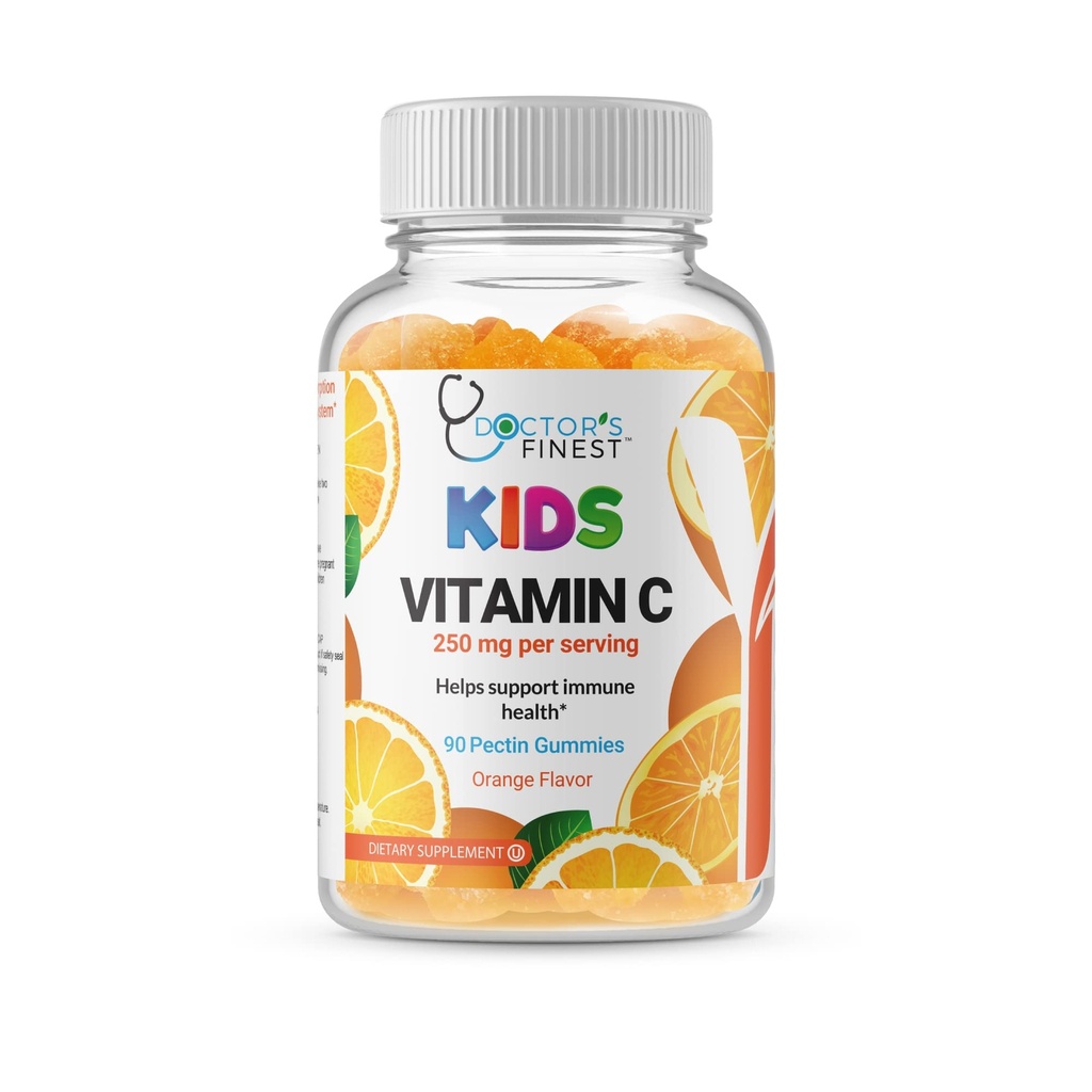 Los médicos más finos de vitamina C Gummies para niños – Vegan, GMO Gratis &amp; Gluten gratis – Gran sabor a naranja Pectin Chews – Suplemento dietético para niños – 250 mg de vitamina C – 90 Jellies [45 dosis]