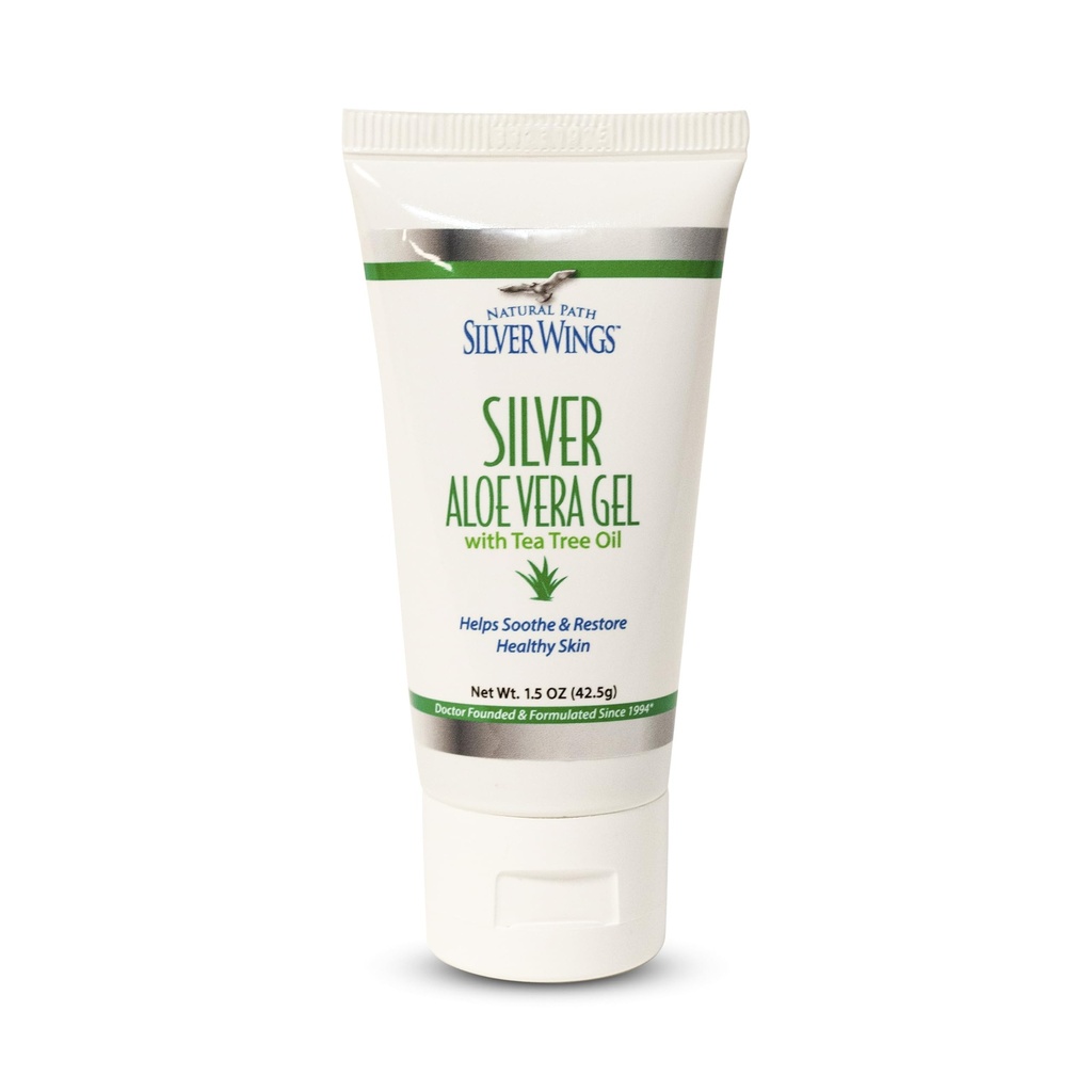 Natural Path Alas de plata 200ppm de plata con Aloe Vera Gel y Tea Tree Oil - Cuidado de la piel calmante - 1,5 oz