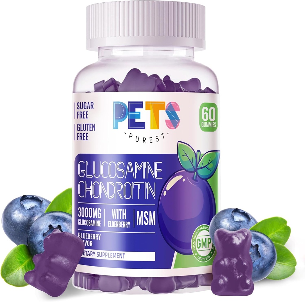 Glucosamine Chondroitin Gummies with MSM & Elderberry Extra Strength - Soporte conjunto, suplemento de apoyo antioxidante para adultos, hombres y mujeres.60