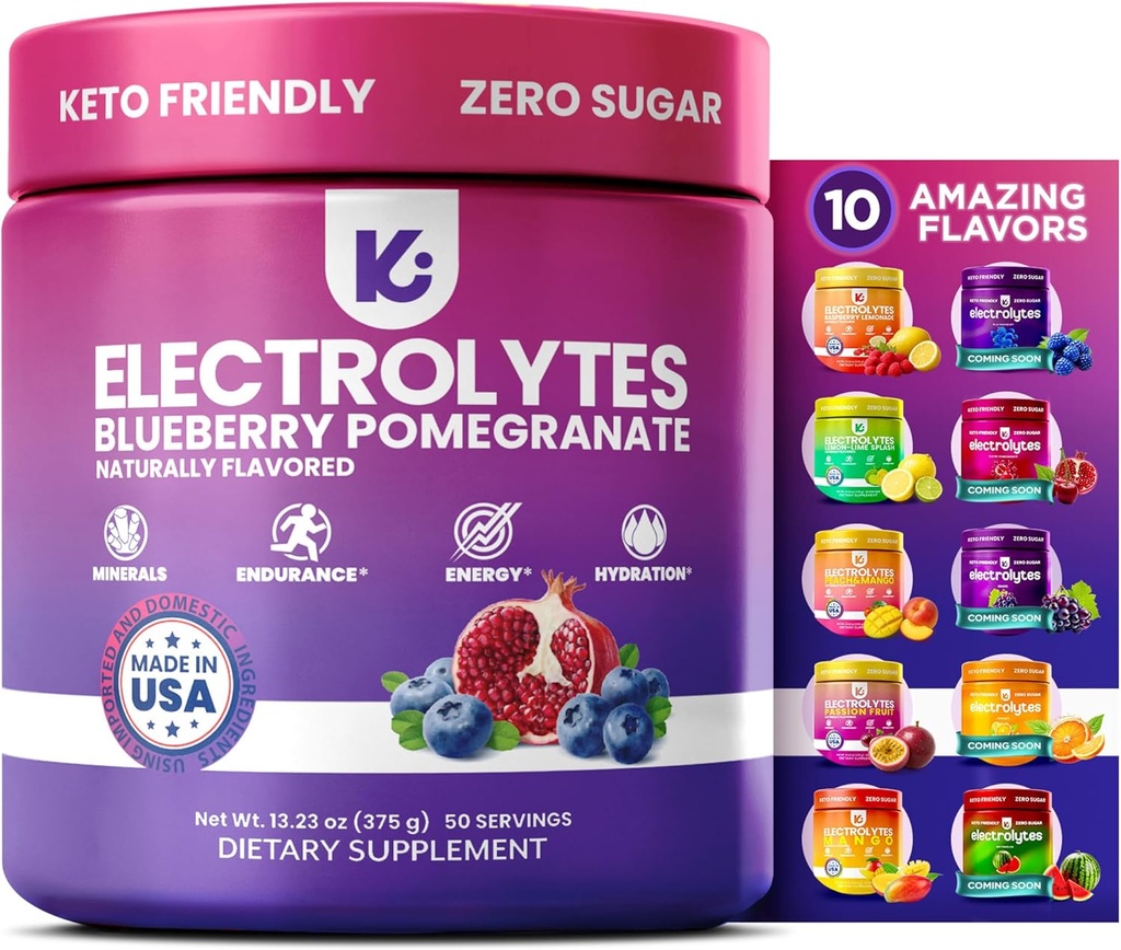Keppi Electrolytes Powder – Blueberry Pomegranate Flavor 50 Servings – No Sugar Hydration Supplement with Potassium, Magnesium, Sodium – Keto, Vegan, Fasting-Friendly, Zero Calorie Bebida electrolítica