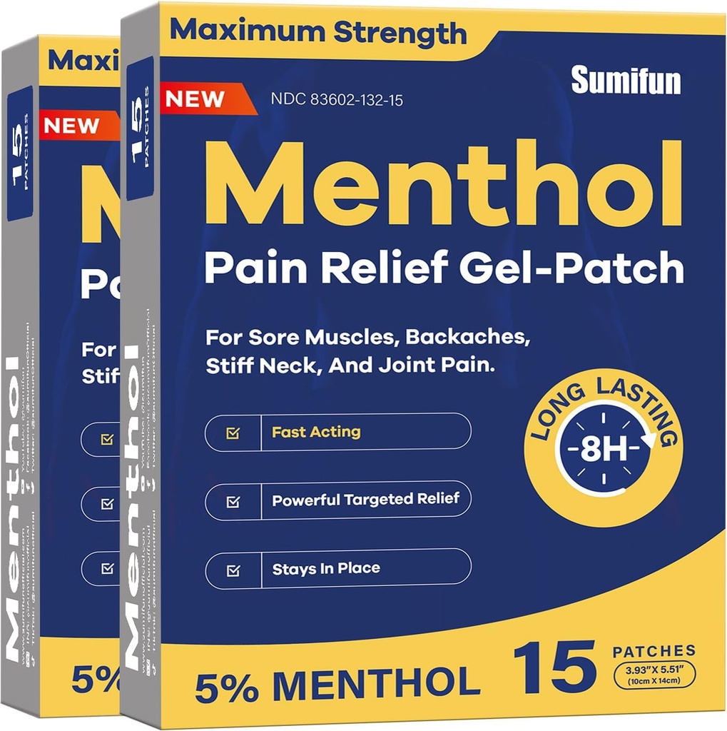 Sumifun Medicated Cold Hot Patches - 30 cuenta 5% Menthol Extra Strength Pain Relief Patches Powerful Targeted Relief for Simple Backaches, Joint Pain, Stiff Neck, Muscle Sore