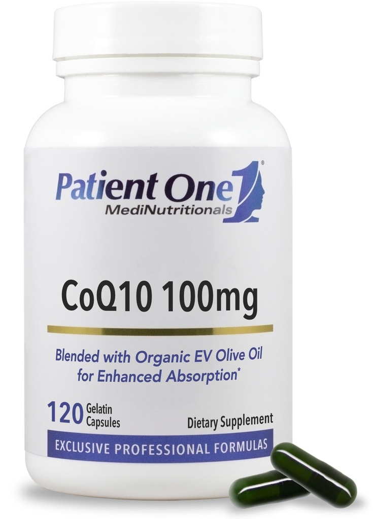 Paciente Una Coenzima Q10 (CoQ10) 100 mg ← Antioxidante Suplemento de Apoyo al Corazón y la Salud Vascular* Silencio con el Aceite Orgánica de Oliva Silencio 120 cápsulas