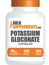 BulkSupplements.com Potassium Gluconate Capsules - Potassium Gluconate Supplement, Potassium Gluconate 99mg, Potassium Supplement - Gluten Free, 1 cápsula por Serving, 365 cápsulas (Pack of 1)