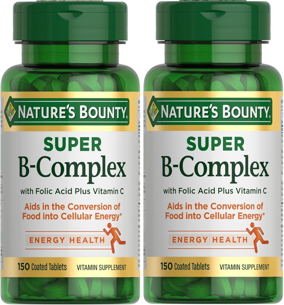 Complejo Bounty Super B de la naturaleza con ácido fólico vitamina C, Immune & Energy Support, 150 Tablets - Pack of 2