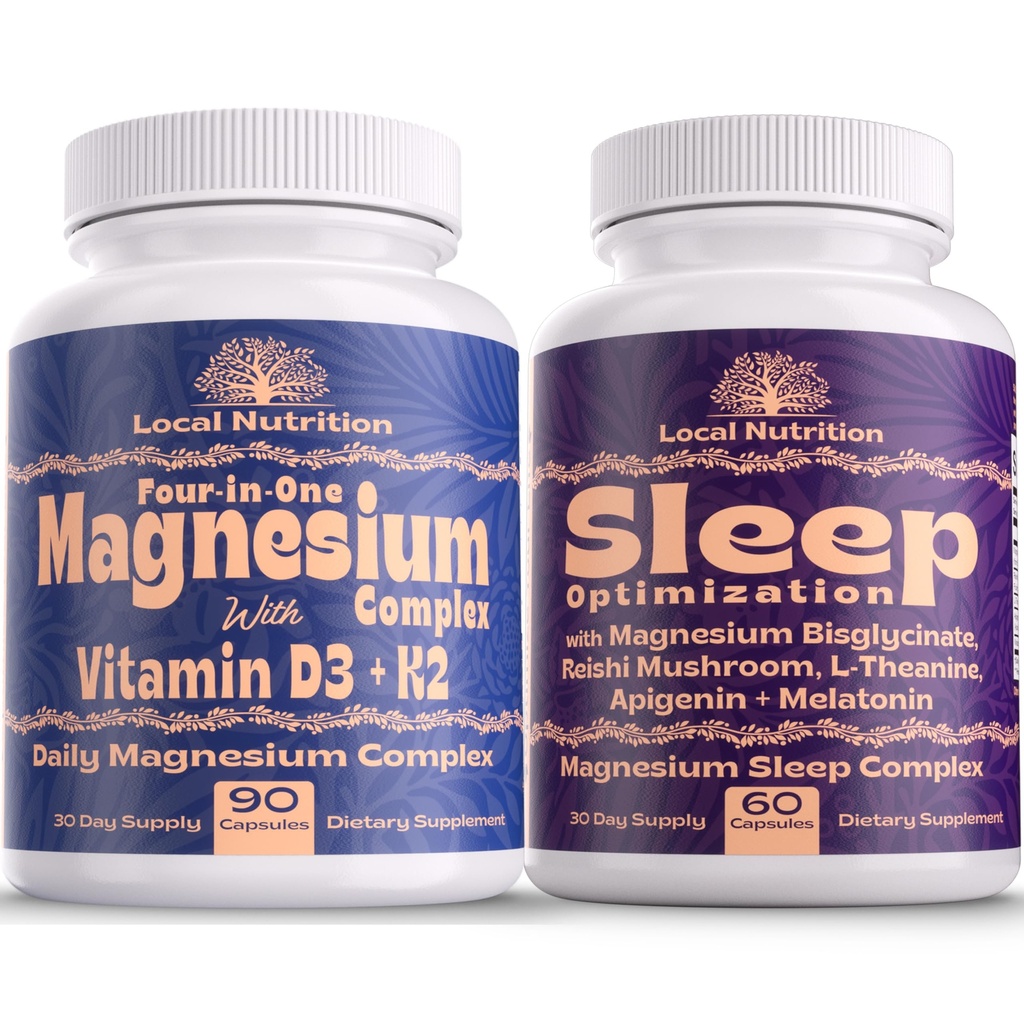 Natural Sleep Aid Magnesium Complex Bundle - Premium Sleep Support Suplemento y Magnesium Supplement - One Month Supply, Made in The USA
