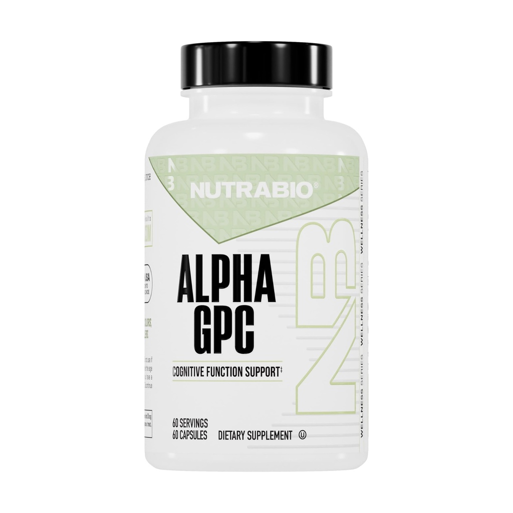 NutraBio Alpha GPC, Brain Support " Mejor función de memoria, 300mg - 60 cápsulas vegetales