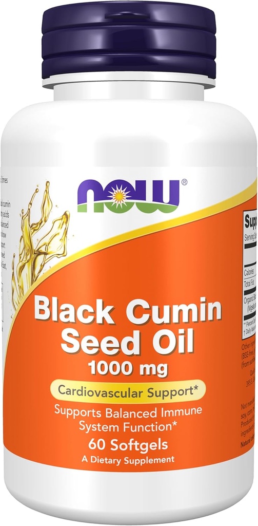 AHORA Suplementos de alimentos, aceite de semilla de comino negro, 1.000 mg, soporte cardiovascular*, 60 Softgels