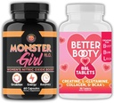 Suplementos Angry Colgante de entrenamiento femenino: Monster Girl N.O Nitric Oxide Booster 60ct + Creatine Complex Tablets 90ct 2 Bottles Total