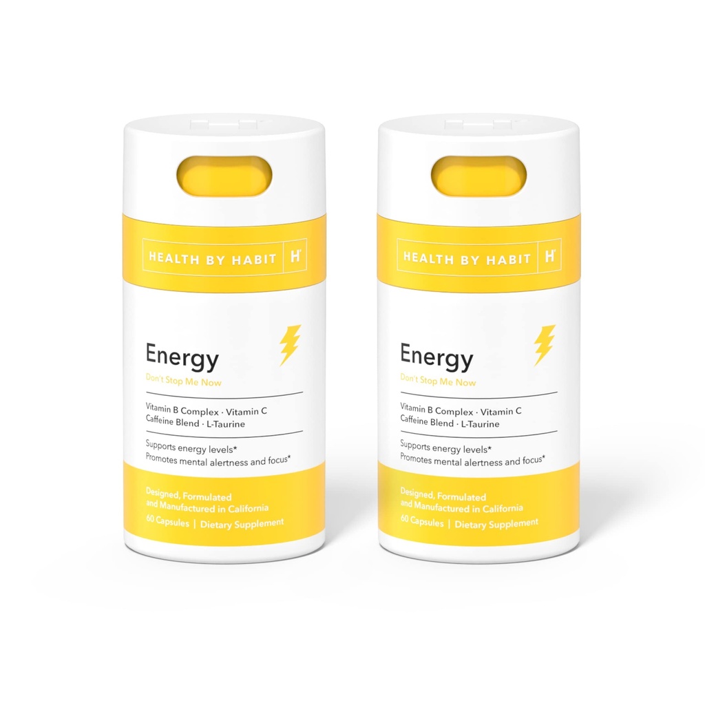 Salud por Habit Energy Supplement 2 Pack (120 Capsules) - Natual Caffeine Blend, Vitaminas B &amp; C, soporta niveles de energía, promueve la alerta mental y el foco, Vegan, No GMO, Sugar Gratis (2 Pack)