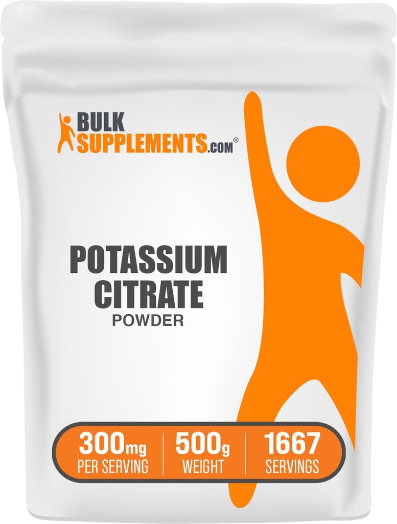 BulkSupplements.com Potassium Citrate Powder - para Hydration Support, Mineral Supplement, Potassium 99mg - Gluten Free, 300mg por Serving, 500g (1.1 lbs) (Pack of 1)