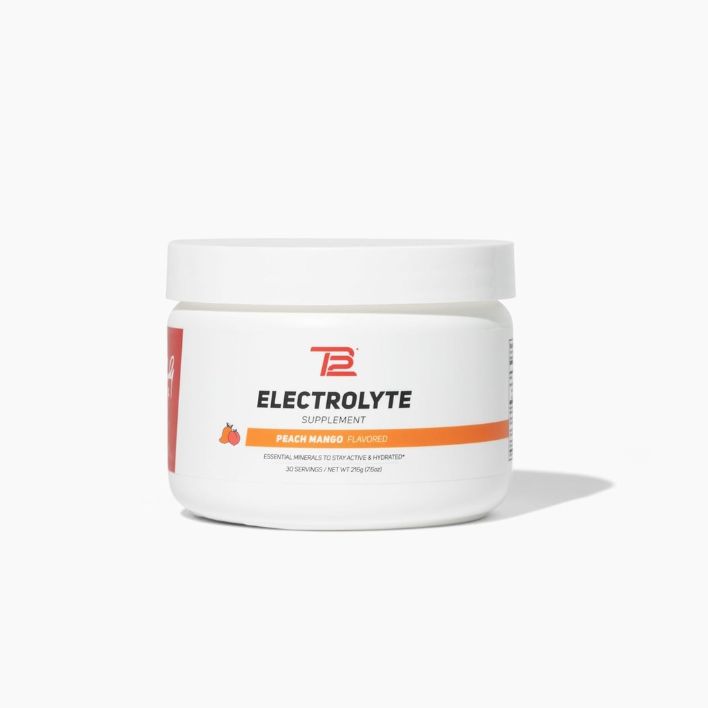 TB12 Electrolyte Powder Peach Mango – Mineral-Rich Electrolyte Powder para la hidratación rápida por Tom Brady - Natural, Low Sugar, Vegan, Gluten-Free, Easy to Mix - 30 Servings (1 Jar)