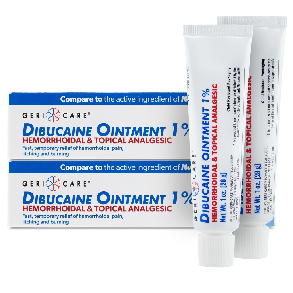 GeriCare Dibucaine Hemorroid Ointment 1% Doin-Relief Hemorrhoid Cream Hemorroidal < Topical Analgesic Tortura Quick Relief from Burning < Itching ← Acción rápida Tratamiento de la hemorroides externa 1oz (2 Pack)