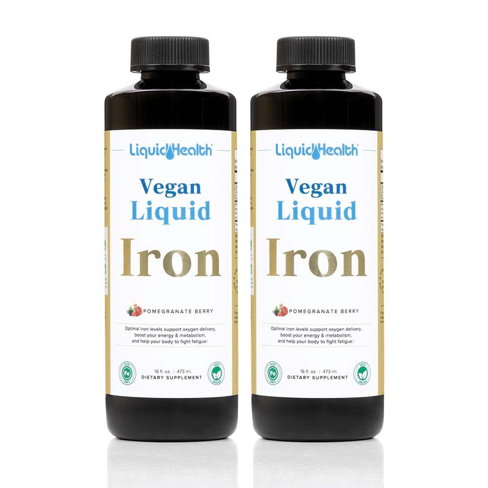 LIQUIDHEALTH Vegan Liquid Iron Supplement with SunActive & Ferrochel Fe - Natural Energy, Immune System " Metabolic Support, Increase Mental Clarity, Prenatal/Postnatal - USA Made, Non-GMO (2 Pack)