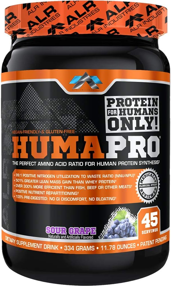 Humapro ← Aminoácidos Matriz Proteína para los seres humanos TENIDO 99% Utilización para el músculo magro TEN Vegan, Gluten Free TEN 334g / 45 Servings (Nuestra uva)