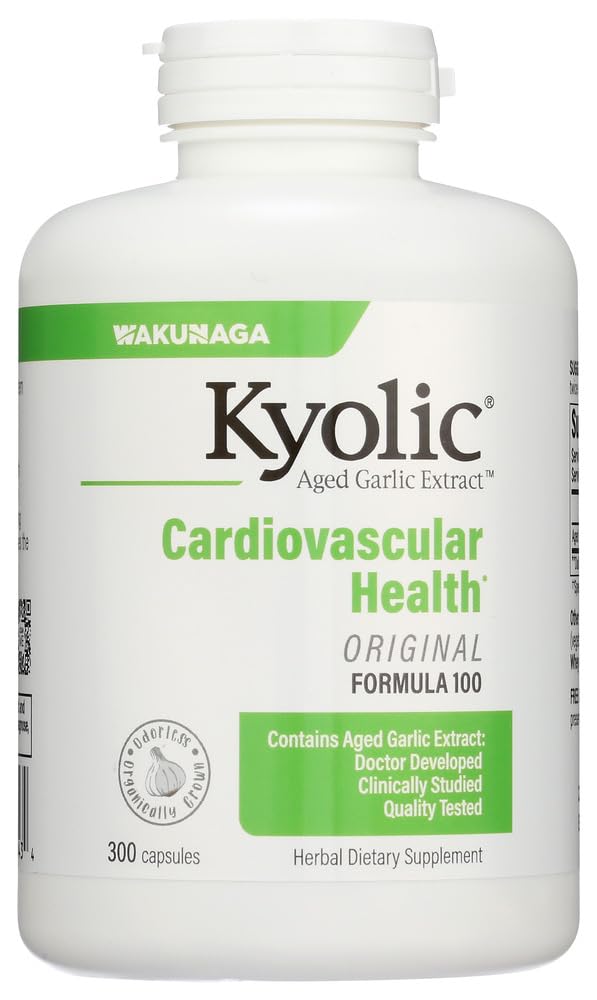 Extracto de ajo envejecido Kyolic - Fórmula Cardiovascular original 100, alta potencia 600mg, 300 caps., (Wakunaga/Kyolic)