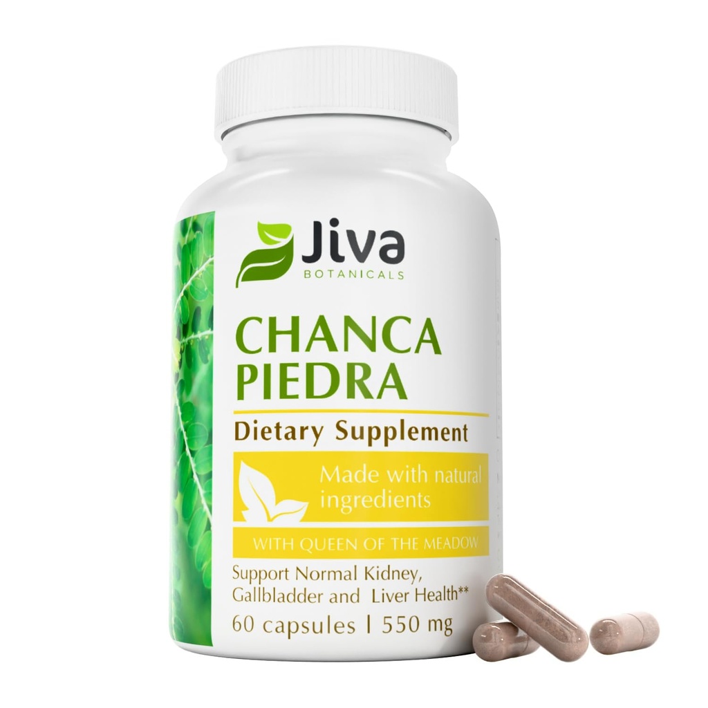 Botánicos Jiva Chanca Piedra Suplemento - 550 mg por Serving - 500mg Extracto con 50 mg Reina del Prado - 2 Meses Suministro