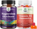 Bundle of Pure Magnesium Glycinate 400mg Por Serving for Mood Sleep and Relaxation and Vitamin D3 Gummies for Daily Wellness or Bone Muscle & Immune Support