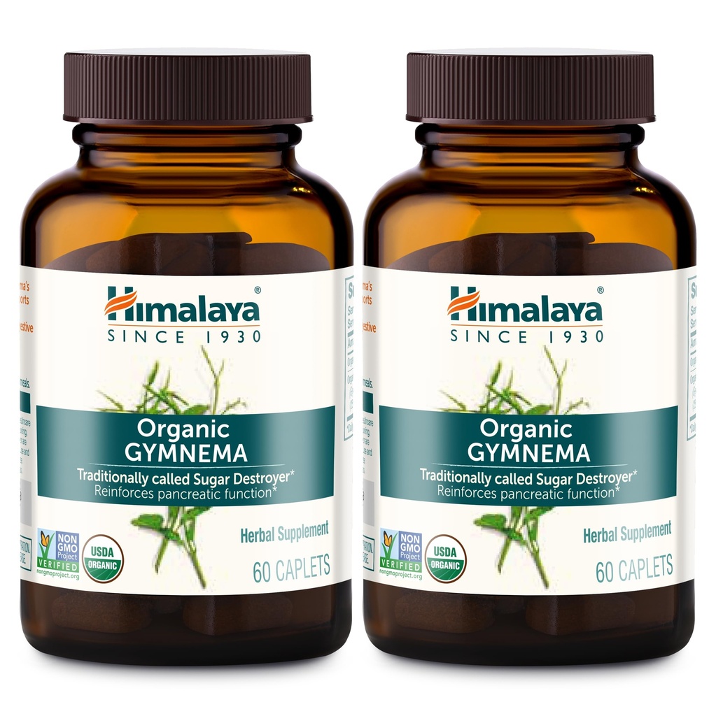 Himalaya Organic Gymnema Sylvestre - Herbal Glucose Metabolism Support - USDA Organic, Non-GMO, Vegan, Gluten Free, 700 mg, 60 cápsulas (Pack of 2)