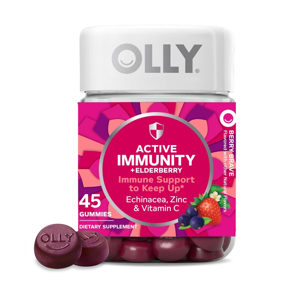 OLLY Immunity Gummy, Immune Support, Elderberry, Zinc, Vitamina C, Suplemento, Berry Flavor, 15 Day Supply - 45 Count