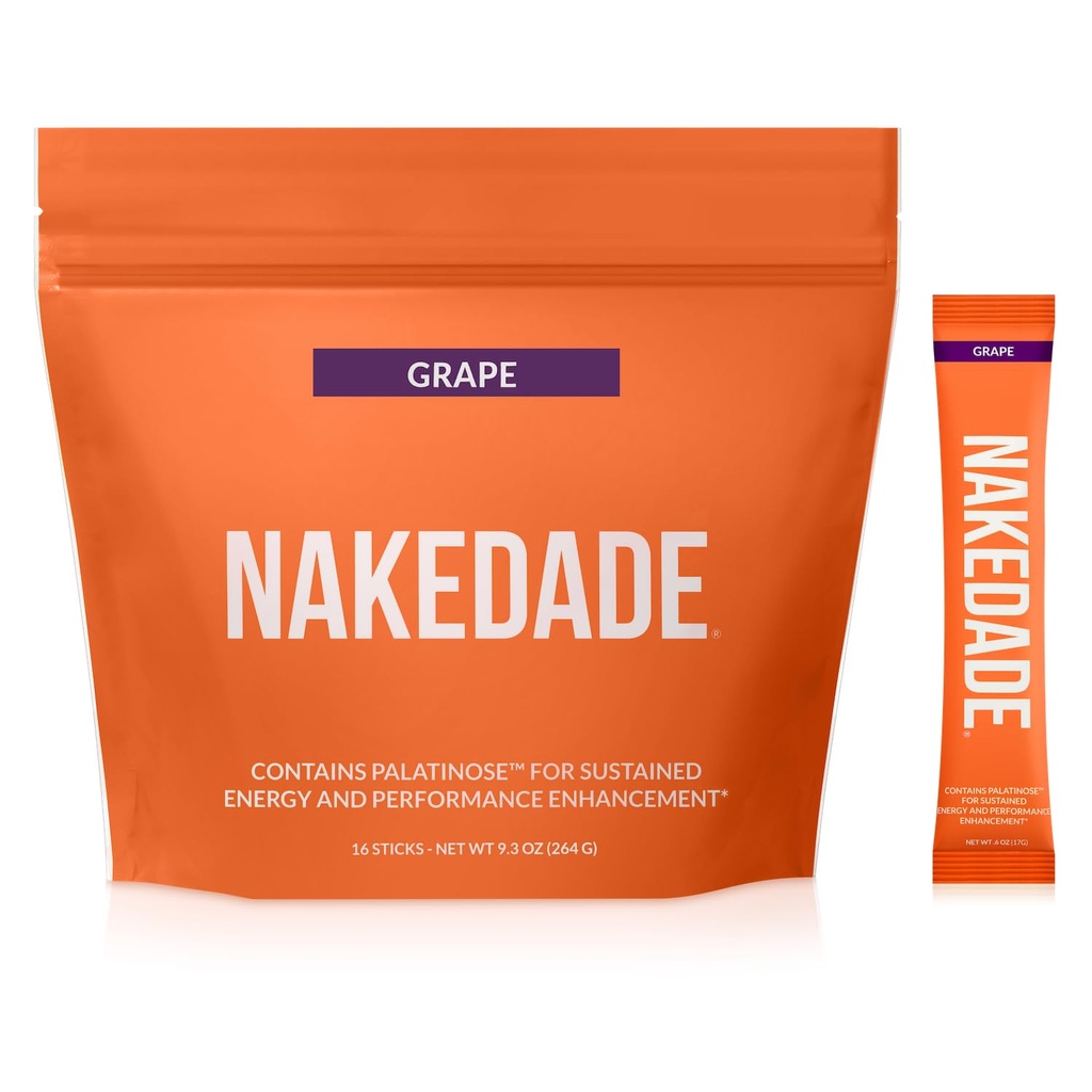 Nakedade Grape – Performance Enhancing Sports Drink Powder - Electrolyte Powder – Sin GMOs o Sweeteners artificiales, sin gluten, sin soya, sin lácteos – 16 Sticks