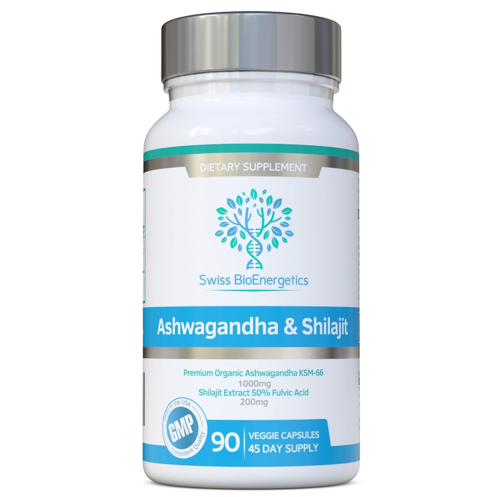 Ashwagandha & Shilajit - Ashwagandha KSM-66 1000mg & Purified Shilajit Extract 200mg (50% Fulvic Acid) - Sin rellenos artificiales, carpetas o agentes de flujo - Apto para veganos