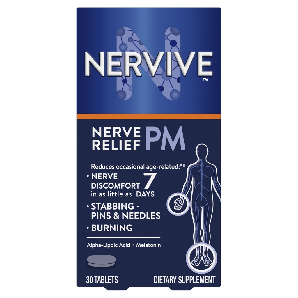 Nervive Nerve Relief PM, Occasional Nerve Discomfort II, Sleep Aid, comienza a trabajar en 7 días, apuñalamiento, quema, ácido lipoico alfa, melatonina, vitaminas B, Turmérica, Ginger, Suplemento Nervive, 30 ct