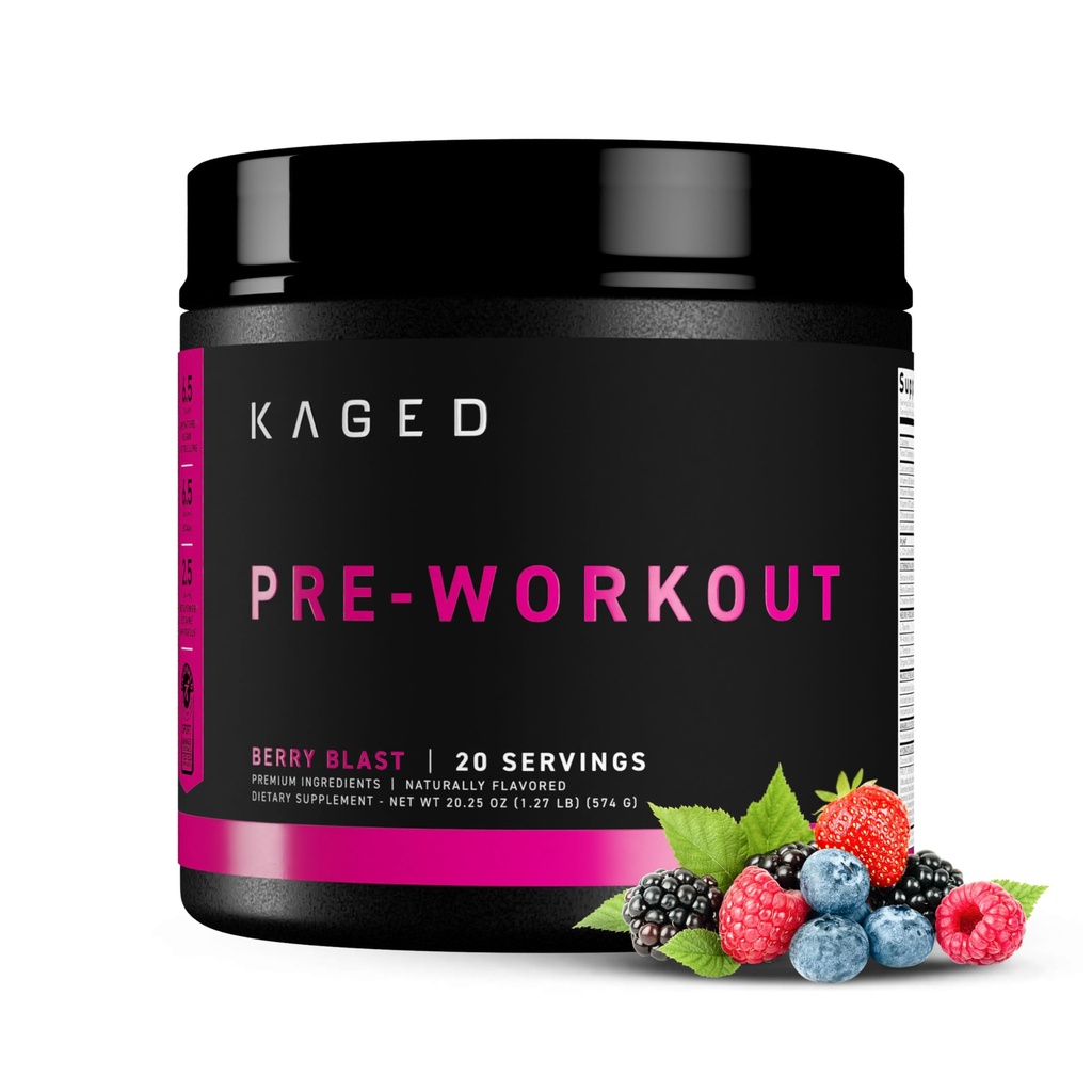 Kaged Original Pre Workout Powder ← Berry Blast ← Pre-Workout with Creatine, Beta Alanine, L-Citrulline, BCAAs tención 274 mg Orgánica Caffeine tención Pre Suplementos para Hombres &amp; Mujeres ← 20 Servimientos