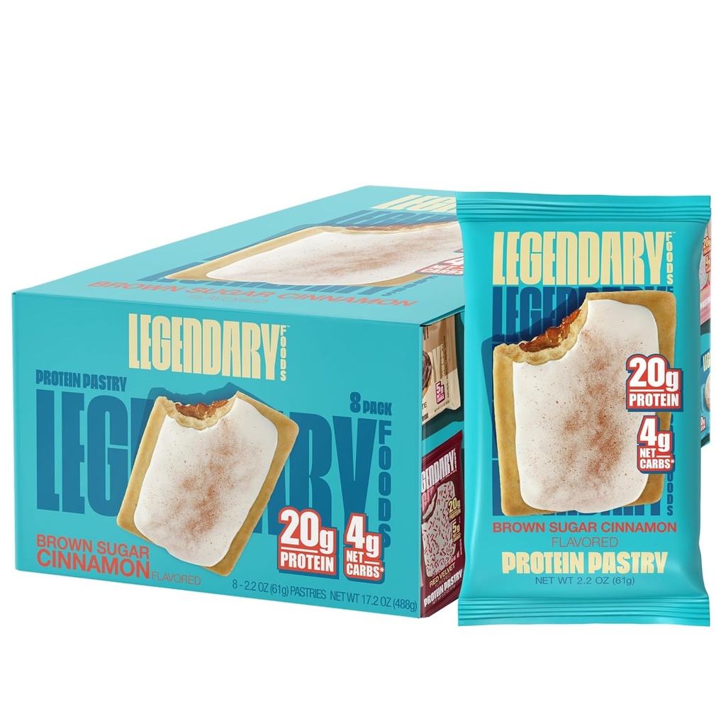 Alimentos legendarios 20gr Protein Pastel 9-Pack Bundle - Baja Carb Tasty Protein Bar Cedric Keto Friendly, No Sugar Añadido High Protein Breakfast Snacks, Gluten Free Keto Food - Brown Sugar Cinnamon