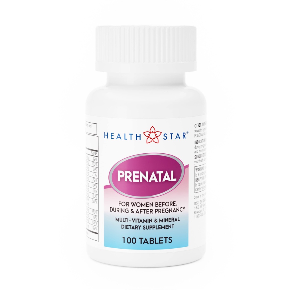 GeriCare Multivitamina prenatal por HealthStar para la madre sana y el bebé - Folate + Vitamina C + Vitamina D + Hierro + Calcio + B12-100 Cuadros