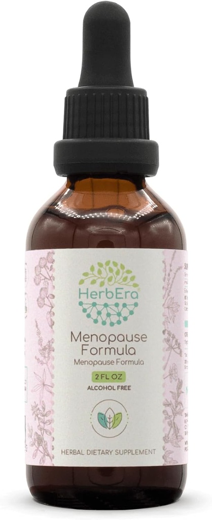 HerbEra Menopause Fórmula B60 Extracto libre de alcohol Tintura, gotas líquidas concentradas Berry Vitex natural, raíz de regaliz, mamada, raíz de dong Quai, raíz de burdock, raíz de cohosh negro. 2 Fl Oz
