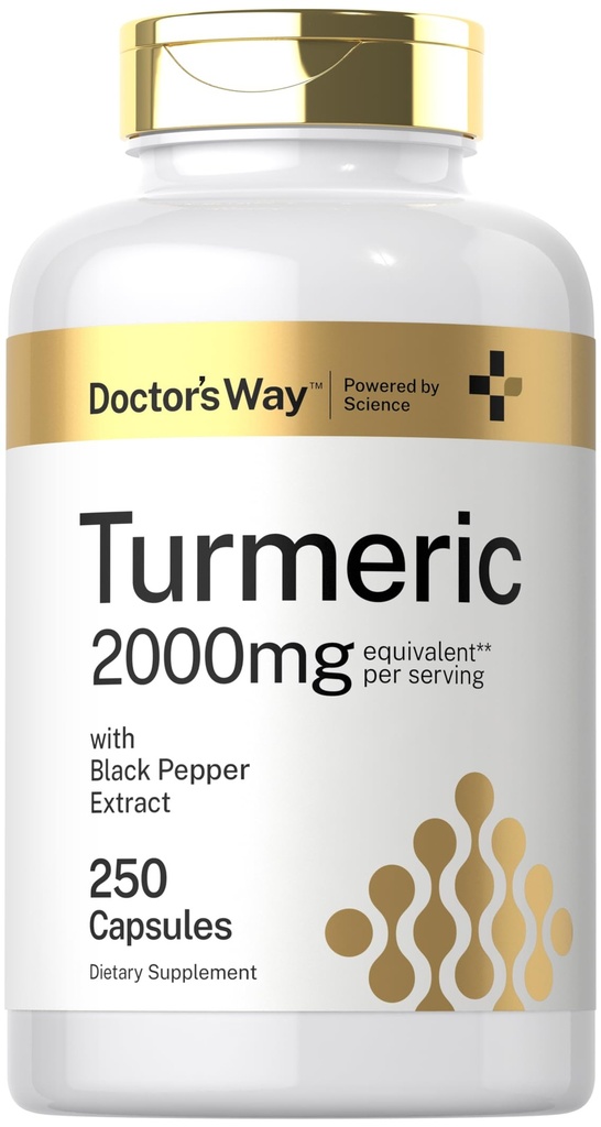Doctora Camino Turmeric Curcumin Suplemento 2000mg tención 250 cápsulas Silencio con Black Pepper Extract ← No GMO, Gluten Free Complex