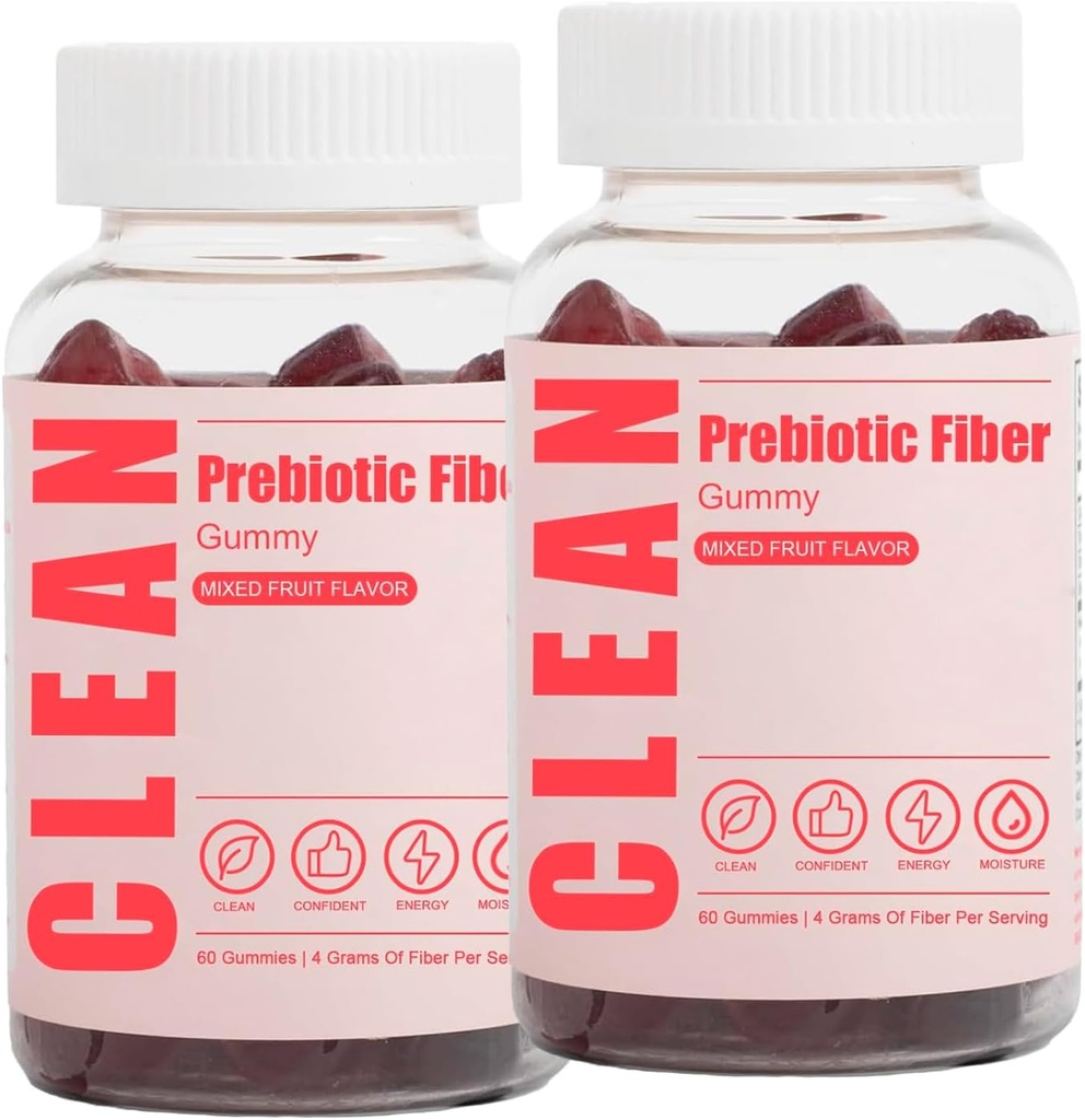Fibra Prebiótica Limpia Gummy 2Pcs, Mangas de fibra limpias, Gummy de fibra prebiótica para hombres, suplemento de fibra prebiótica orgánico para la salud de Gut digestiva, 60 Gummies, 2 Botellas