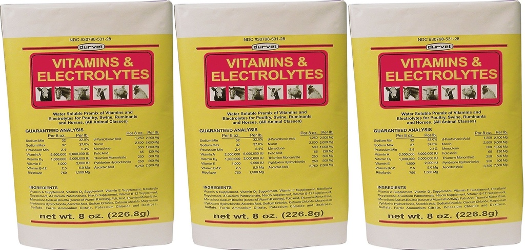 (3 Pack) DURVET 136028 vitaminas &amp; electrolitos, 8 oz3