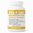 Vita4Life!® Iron Support Plus - 40 mg de hierro con vitamina C, B-12, ácido fólico " Zinc - 60 cápsulas - Fórmula no constipante para el soporte de células rojas de sangre " Energy - Vegetariano " GMO-Free
