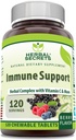 Herbal Secrets Immune Support with Vitamin C & Elderberry ← Berry Flavor Chewable Tablets  120 Count ← Non-GMO ← Glute-Free Silencio Made in USA