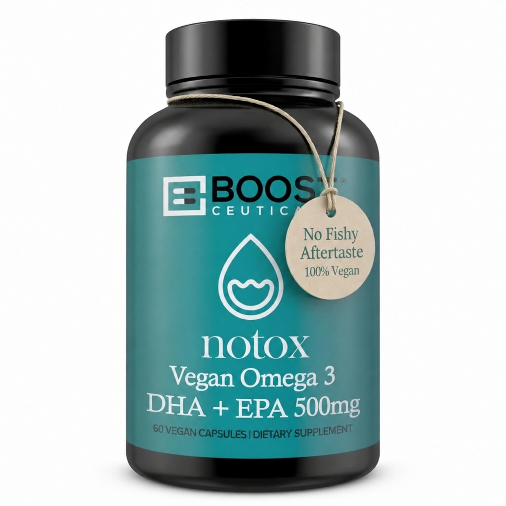 BoostCeuticals Vegan Omega 3 Suplemento 500mg Dha Epa Vegan Softgels - No Stearates Non GMO Gluten Free ← 60 Ct Heart and Brain Health