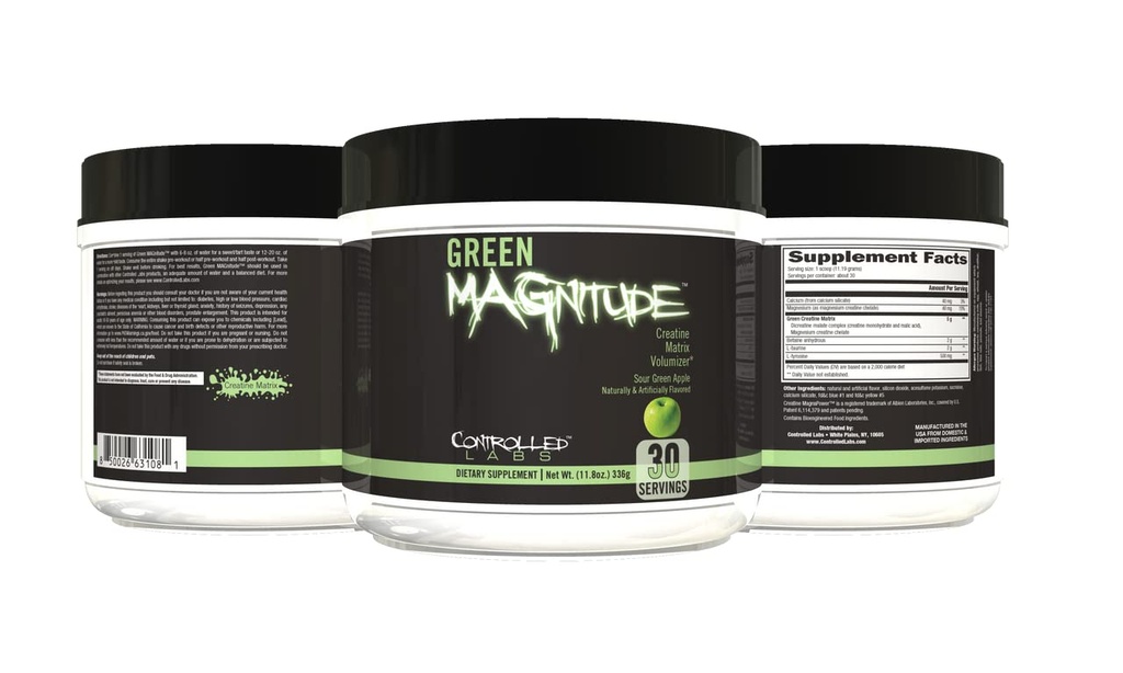 LABLAJE El suplemento de magnitud verde, sinérgico Creatina Formula Powder, promueve la fuerza, la resistencia y el rendimiento, (nuestra manzana verde, 30 servicios)
