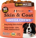 Natural Dog Company Skin & Coat Supplement for Dogs Omega-3 Rich Salmon Oil Chews for Itchy Skin Relief – Shedding & Alergy Support, Shiny Coat Health, with Biotin, Vitamin E, Grain-Free (90 Count)