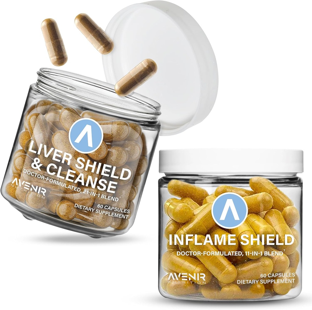 Shield Hard Bundle - Detox de limpieza del hígado " Reparación y escudo inflamado - Leche Thistle, Turmeric y Ginger Suplementos - 60 cápsulas cada uno