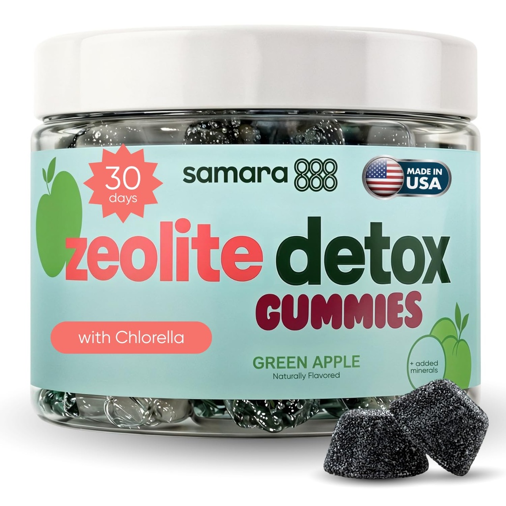 Zeolite Detox para adultos y niños, Heavy Metal Zeolite & Chlorella Detox Gummies, Alternativa a Activated Charcoal, Gentle Daily Toxin Cleanse for Kids &amp; Adults, 60 Green Apple Vegan Gummies
