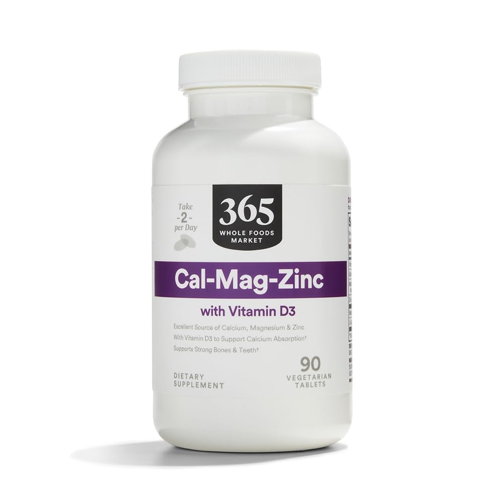 365 por Whole Foods Market, Cal-Mag-Zinc con Vitamin D3, Vegetariano, 90 Cuenta