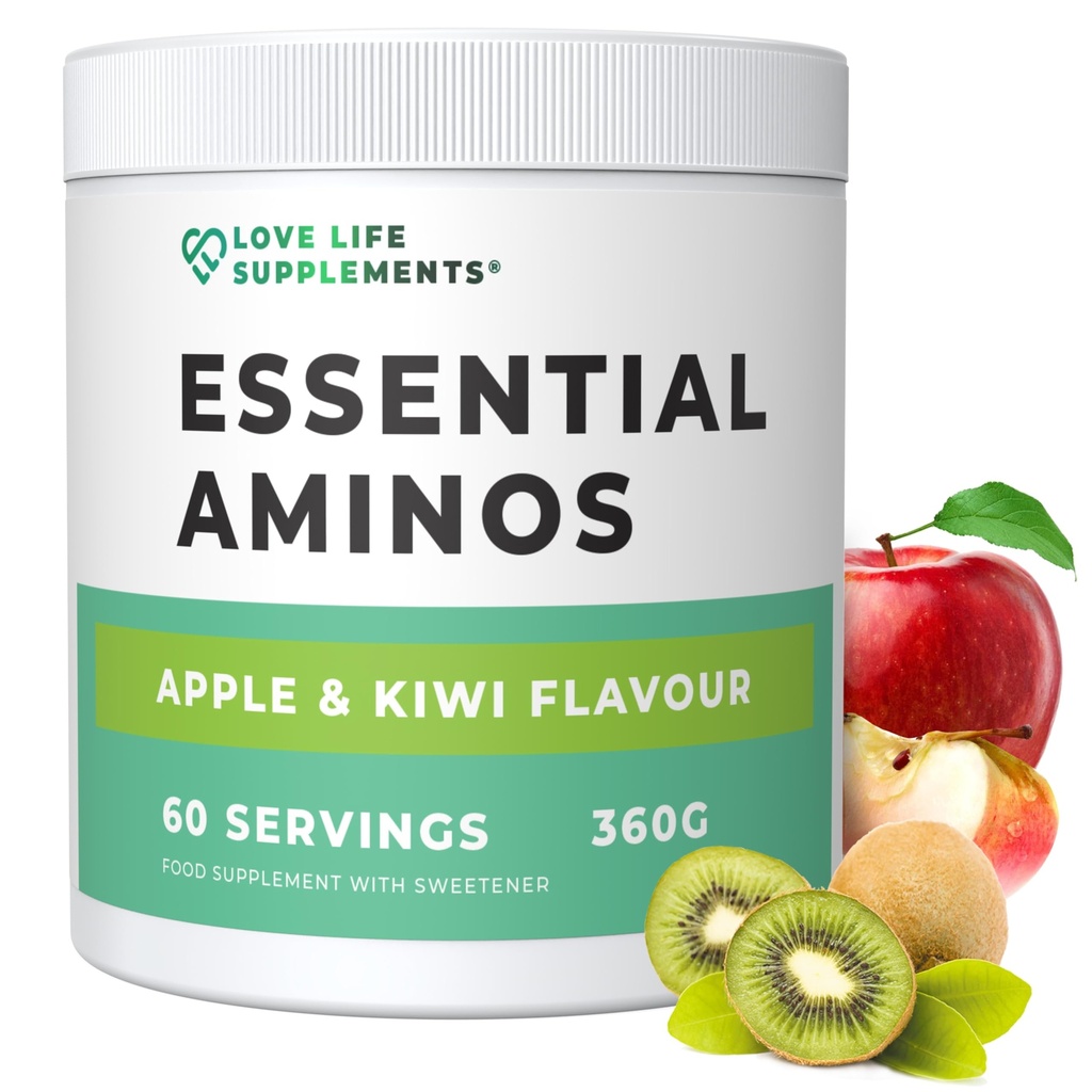 Suplementos de la vida amorosa EAA Aminoácidos Polvo, Todos los 9 Aminoácidos esenciales incluyendo BCAA y 2 Gramos de Leucine por Serving, Apple &amp; Kiwi Sabor, 348g - 60 Servimientos (5g de EAA por Serving)
