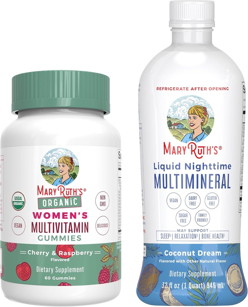 Multivitamina de MaryRuth Gummies for Women (Cherry & Raspberry) " Liquid Nighttime Multimineral Coconut (32oz) ← Clean Label Project Verified® ← Vegan ANTE Belleza, Bedtime Routine " , Salud general