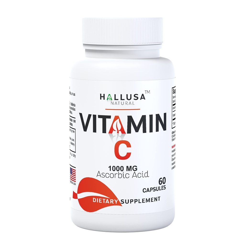 Hallusa Natural - Vitamina C – Antioxidante y Soporte Inmunitario - 60 cápsulas – 60 días de suministro