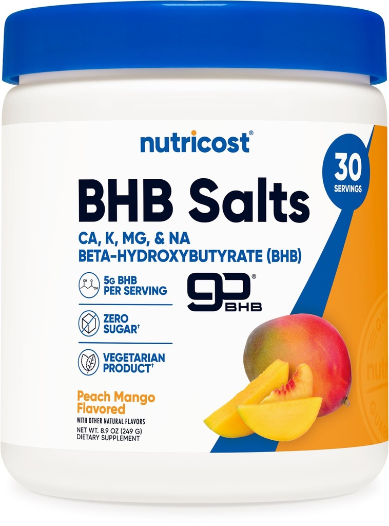 Nutricost BHB Salts Drink Mix (30 Servings, Peach Mango Flavored) (5G BHB Per Serving) - 0G Total Sugars, Vegetarian Product