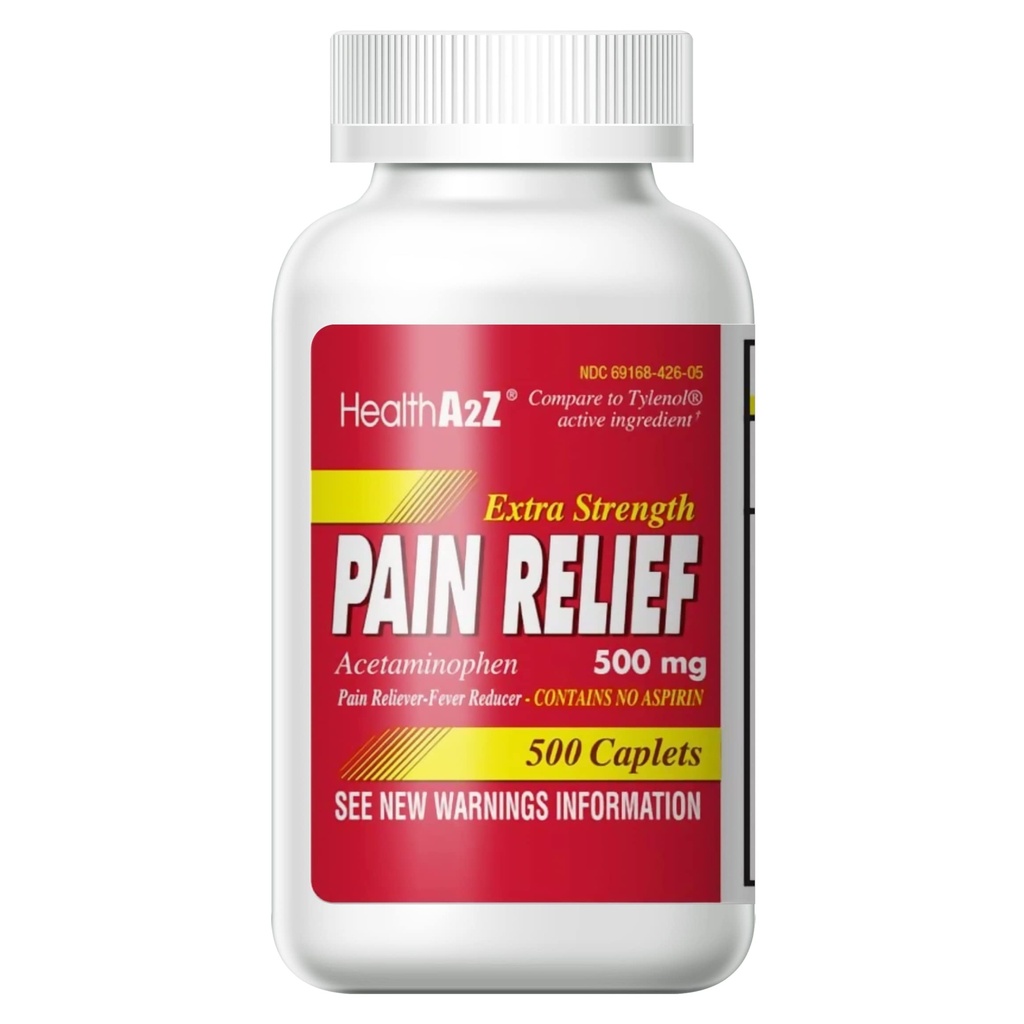 HealthA2Z® Extra Strength Pain Relief ← Acetaminophen 500mg Silencio Contiene No Aspirin ← Fever Reductor de Dolor Silencioso (500 Conde (Pack of 1))