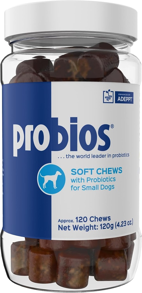 Probios para perros Mandíbulas suaves, Probióticos para perros, Suplemento diario para Gut Health, Digestión &amp; Apoyo inmunitario, Pequeñas razas, 4.23oz